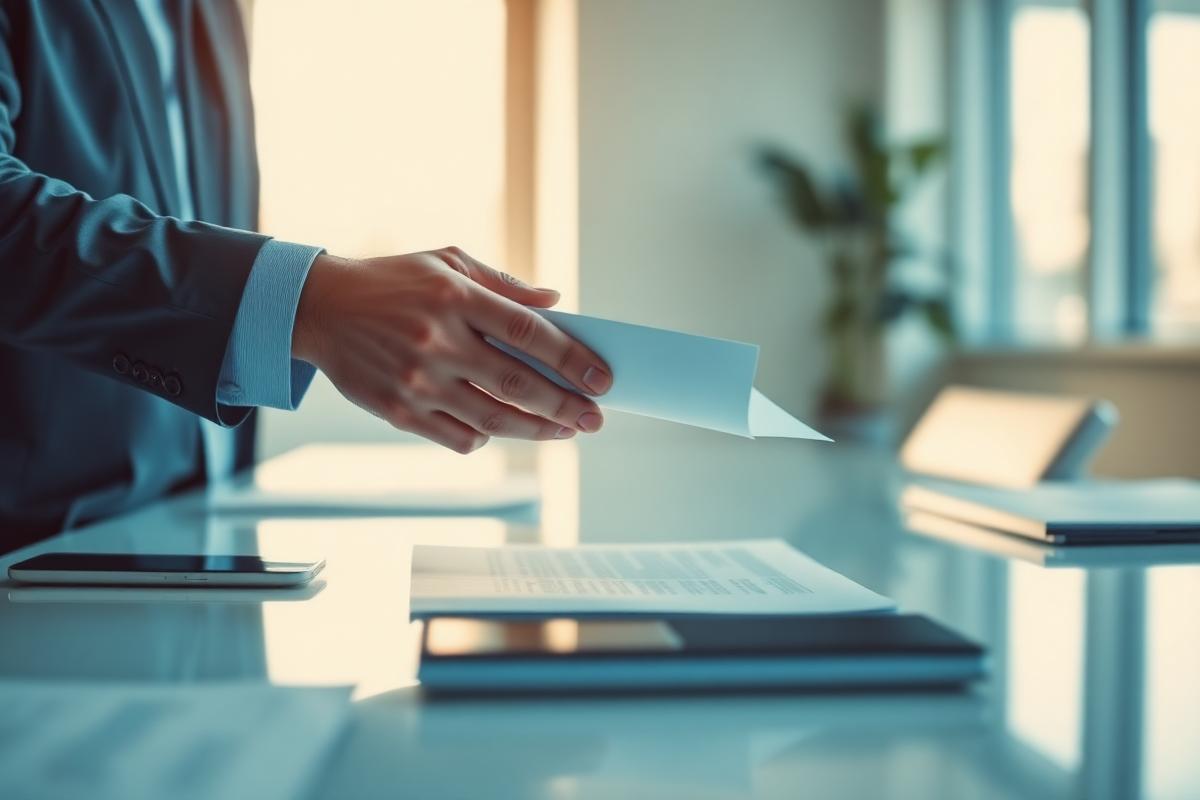 A grants advisor handing paperwork across a desk